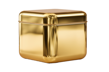 Shiny golden cube container isolated on a white background, luxury and premium packaging