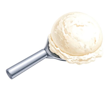 Watercolor painting of vanilla ice cream scoop isolated on a white background