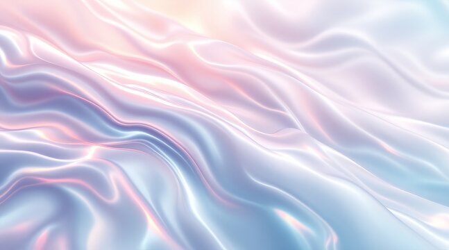 Fluid abstract background with shimmering waves of soft pink and blue colors, creating a serene and ethereal texture