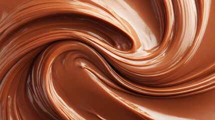 Naklejka premium Swirl of chocolate sauce is poured over a dessert. The sauce is thick and rich, and it looks like it's melting into the dessert. Concept of indulgence and decadence