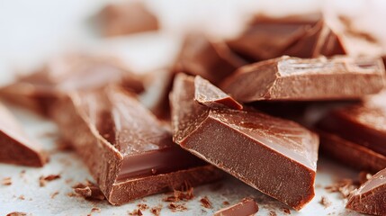 Pile of chocolate bars with a few pieces missing. Concept of indulgence and temptation, as the chocolate is a popular treat that many people enjoy