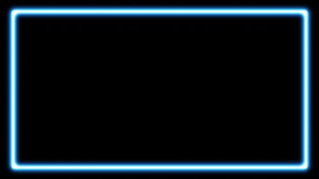 Glowing blue neon laser frame with flickering light effect on a transparent background. Bright electric outline creates a futuristic tech-style border. Perfect for overlays