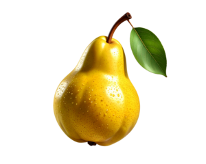 A vibrant 3D-rendered illustration of a plump yellow pear appearing to float in mid-a