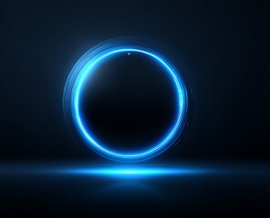 Futuristic blue circular game icon on dark sci-fi background