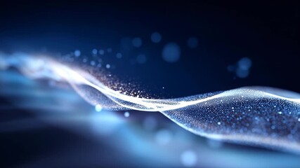 Ultra HD Abstract blue wave of glowing particles and light trails flowing across a dark background, representing digital data, technology, energy, or futuristic concepts video - Powered by Adobe