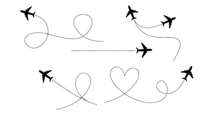 Airplane Routes Vectors Travel Paths, Dotted Lines, Flight Trails