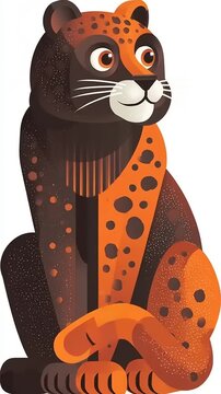 Cute Cartoon Leopard Sitting Isolated on White Background.