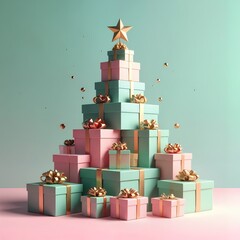 Christmas Gift Tower Tree with Gold Star and Presents