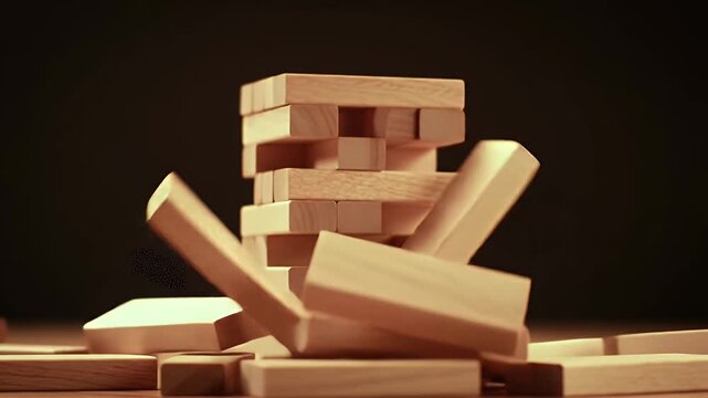 Wooden Blocks Tower Collapse.