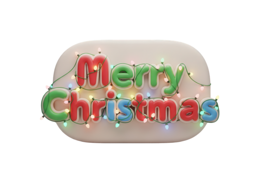 3D Merry Christmas greeting with festive glowing lights