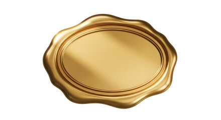 Shiny Gold Wax Seal with Oval Center Isolated on White Background