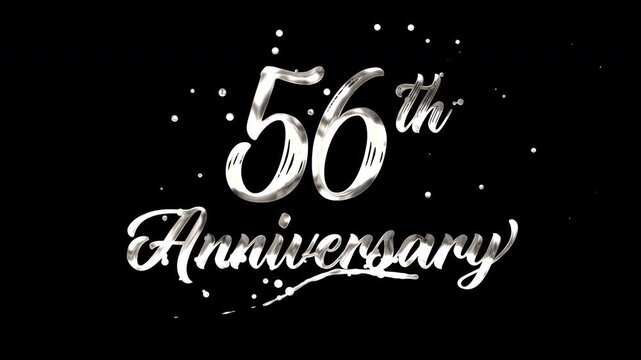 56th anniversary text animation in silver metallic effect. suitable for celebrating special occasions, invitations, anniversary cards and social media. Includes alpha channel for any background.