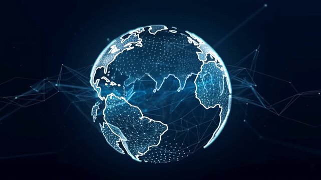 A Stunning Visualization of a Connected World: Digital Representation of Earth with Dynamic Lines and Networks Illustrating Global Interactions and Data Flow