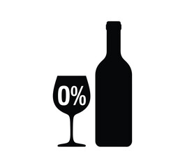 A silhouette of a wine bottle and a wine glass with 0% alcohol content displayed on the glass.