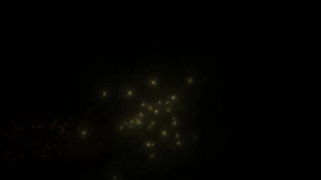 Golden Christmas tree with twirling glitter. Abstract motion design for video overlay with shining sparkling particles and stars