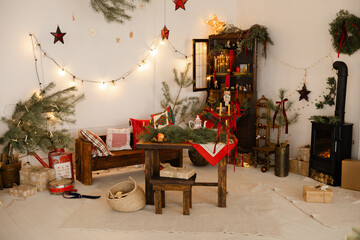 Rustic home interior celebrating Christmas holiday season