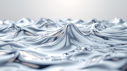 Dynamic abstract background with a reflective silver liquid surface creating intricate waves and fluid motion