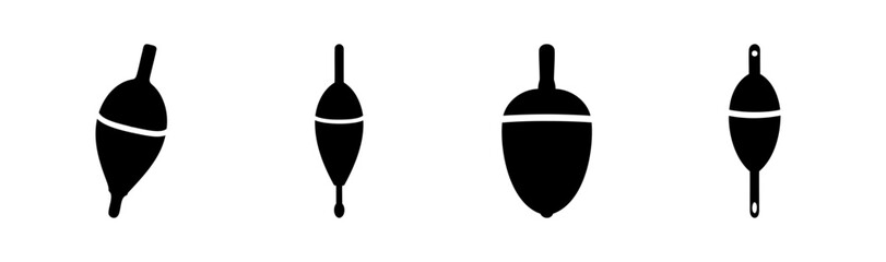Set of four fishing bobbers and floats silhouette vector icons
