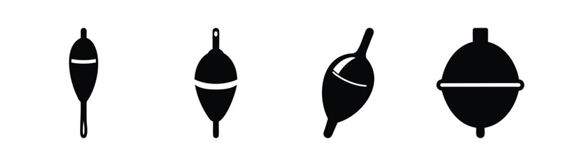 Fishing float icon set for angling and outdoor recreation