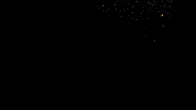 Loop animation of a luminous Christmas shooting star with a tail of golden particles on a black background