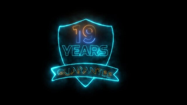 19 years warranty quality assurance concept on the transparent background. Motion graphics marketing materials guarantees.19 year warranty premium shield badge.