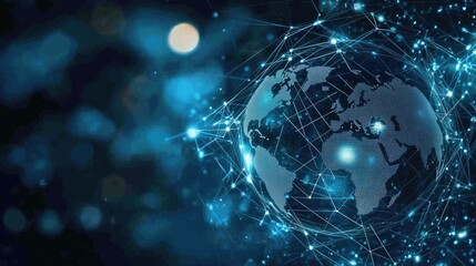 A colorful display of digital networks connecting different regions, illustrating the flow of information and technology across the globe