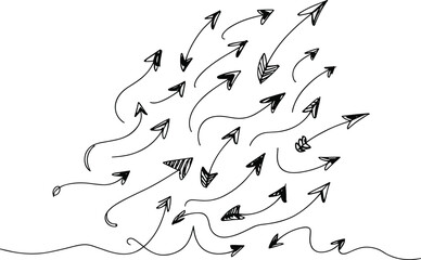 Hand-drawn flowing arrows, sketch doodle arrow pattern, curved direction lines, abstract movement illustration, creative pointing symbols for design projects