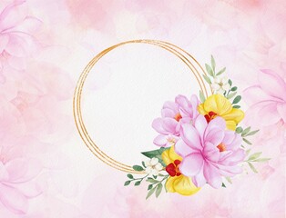 Watercolor Painting with Floral Circle Frame Background