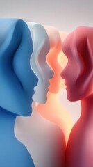 Abstract human profiles in a colorful row, suggesting dialogue and connection. This conceptual image evokes themes of psychology, diversity, and communication. Ideal for modern design projects.