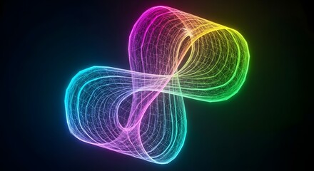 Abstract glowing colorful wireframe loop form in digital space