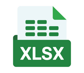 A green folder icon displays the XLSX file extension along with a document showcasing a spreadsheet grid, symbolizing data organization and digital information management.