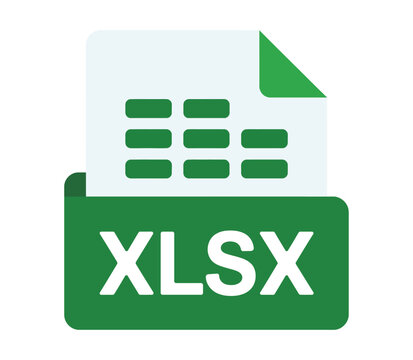 A green folder icon displays the XLSX file extension along with a document showcasing a spreadsheet grid, symbolizing data organization and digital information management.