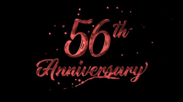 56th anniversary text animation in red metallic effect. suitable for celebrating special occasions, invitations, anniversary cards and social media. Includes alpha channel for any background.