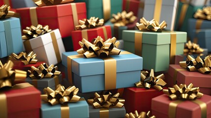 A vibrant assortment of wrapped gifts in various colors and patterns, ready for a joyful occasion filled with surprises