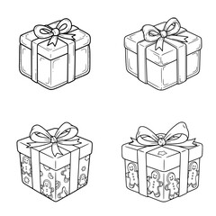 Doodle Style Christmas Gift Boxes with Gingerbread Pattern
