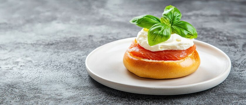 Bagel topped with cream cheese, smoked salmon, capers, and red onion presented on a white plate with fresh greens