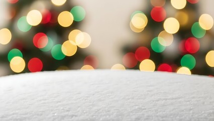 Festive Holiday Magic: A blanket of soft snow sparkles beneath the glow of twinkling Christmas lights, creating a warm, inviting, and joyful celebration