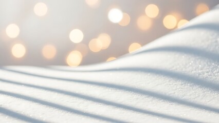 Dreamy winter wonderland scene with soft snow drifts and bokeh lights, perfect for holiday greetings or cozy winter promotions, evoking peace and magic