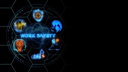 Work safety concept, Business, Technology, Internet and network concept. glowing neon line of Work safety banner web icons on virtual screen.