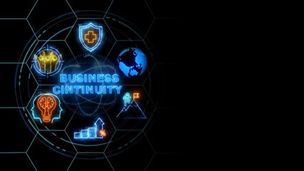 business continuity concept, Business, Technology, Internet and network concept. glowing neon line of business continuity banner web icons on virtual screen.
