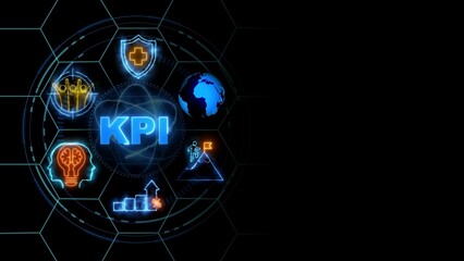 KPI concept, Business, Technology, Internet and network concept. glowing neon line of KPI banner web icons on virtual screen.