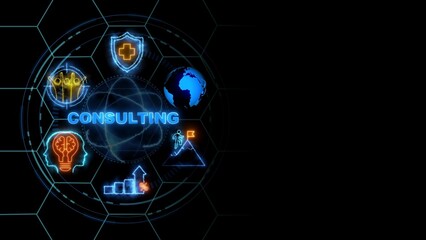consulting concept, Business, Technology, Internet and network concept. glowing neon line of consulting banner web icons on virtual screen.