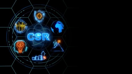CSR concept, Business, Technology, Internet and network concept. glowing neon line of CSR banner web icons on virtual screen.