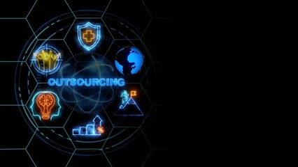 OUTSOURCING concept, Business, Technology, Internet and network concept. glowing neon line of OUTSOURCING banner web icons on virtual screen.