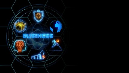 BUSINESS concept, Business, Technology, Internet and network concept. glowing neon line of BUSINESS banner web icons on virtual screen.