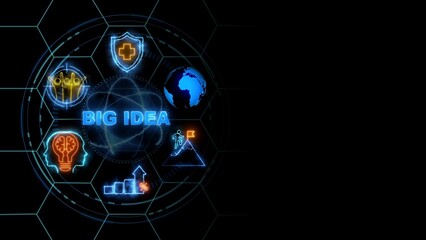 BIG IDEA concept, Business, Technology, Internet and network concept. glowing neon line of BIG IDEA banner web icons on virtual screen.