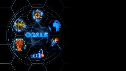 GOALS concept, Business, Technology, Internet and network concept. glowing neon line of GOALS banner web icons on virtual screen.