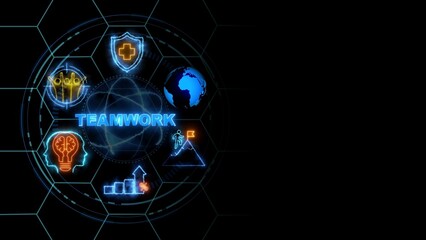 TEAMWORK concept, Business, Technology, Internet and network concept. glowing neon line of TEAMWORK banner web icons on virtual screen.