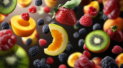 Fresh Fruits Falling Isolated on Transparent Background