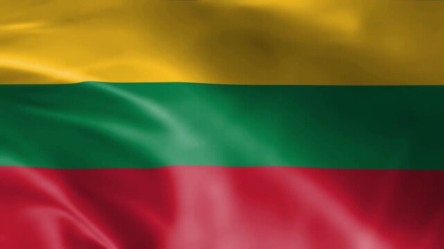 lithuania national flag with smooth waving fabric texture in horizontal yellow green red tricolor design